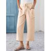 imageCicy Bell Womens Wide Leg Cropped Pants Cotton Loose Drawstring Smocked Waist Beach Harem Pants with PocketsBeige