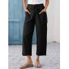 imageCicy Bell Womens Wide Leg Cropped Pants Cotton Loose Drawstring Smocked Waist Beach Harem Pants with PocketsBlack