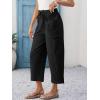 imageCicy Bell Womens Wide Leg Cropped Pants Cotton Loose Drawstring Smocked Waist Beach Harem Pants with PocketsBlack