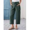 imageCicy Bell Womens Wide Leg Cropped Pants Cotton Loose Drawstring Smocked Waist Beach Harem Pants with PocketsGreen