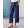 imageCicy Bell Womens Wide Leg Cropped Pants Cotton Loose Drawstring Smocked Waist Beach Harem Pants with PocketsNavy