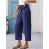 imageCicy Bell Womens Wide Leg Cropped Pants Cotton Loose Drawstring Smocked Waist Beach Harem Pants with PocketsNavy