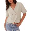 imageCicy Bell Womens Cropped Short Sleeve Blazers V Neck Button Down Lightweight Work Casual Suit JacketsBeige