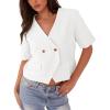imageCicy Bell Womens Cropped Short Sleeve Blazers V Neck Button Down Lightweight Work Casual Suit JacketsWhite