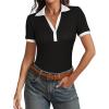imageCicy Bell Womens Fitted V Neck Polo Shirts Summer Short Sleeve Textured TShirts Ribbed Knit Dressy Casual TopsBlack