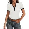 imageCicy Bell Womens Fitted V Neck Polo Shirts Summer Short Sleeve Textured TShirts Ribbed Knit Dressy Casual TopsWhite
