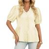 imageCicy Bell Womens Peplum Puff Sleeve Tops Dressy Casual Summer Textured Blouses V Neck Ruffle Pleated ShirtsBeige