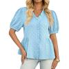 imageCicy Bell Womens Peplum Puff Sleeve Tops Dressy Casual Summer Textured Blouses V Neck Ruffle Pleated ShirtsSky Blue