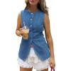 imageCicy Bell Womens Round Neck Denim Waistcoat Vest Summer Button up Jean Vest Tops Fitted Sleeveless JacketsBlue