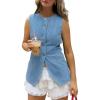 imageCicy Bell Womens Round Neck Denim Waistcoat Vest Summer Button up Jean Vest Tops Fitted Sleeveless JacketsLight Blue