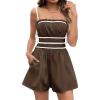 imageCicy Bell Womens Summer Spaghetti Strap Romper Sleeveless Ruffle Color Block Short Jumpsuit Smocked Vacation Beach OutfitsBrown