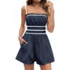 imageCicy Bell Womens Summer Spaghetti Strap Romper Sleeveless Ruffle Color Block Short Jumpsuit Smocked Vacation Beach OutfitsNavy