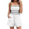 imageCicy Bell Womens Summer Spaghetti Strap Romper Sleeveless Ruffle Color Block Short Jumpsuit Smocked Vacation Beach OutfitsWhite