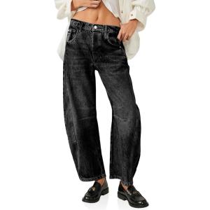 imageCicy Bell Womens Baggy Barrel Jeans Boyfriend Wide Leg Mid Rise Balloon Denim Ankle PantsBlack