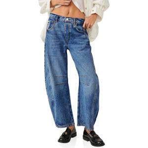 imageCicy Bell Womens Baggy Barrel Jeans Boyfriend Wide Leg Mid Rise Balloon Denim Ankle PantsBlue