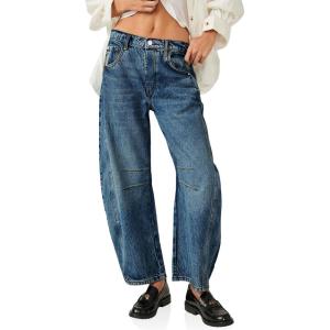 imageCicy Bell Womens Baggy Barrel Jeans Boyfriend Wide Leg Mid Rise Balloon Denim Ankle PantsBluegreen
