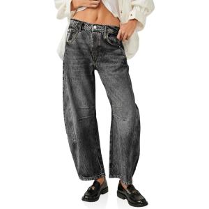 imageCicy Bell Womens Baggy Barrel Jeans Boyfriend Wide Leg Mid Rise Balloon Denim Ankle PantsGrey