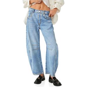 imageCicy Bell Womens Baggy Barrel Jeans Boyfriend Wide Leg Mid Rise Balloon Denim Ankle PantsLight Blue