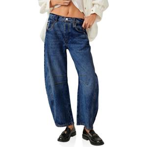 imageCicy Bell Womens Baggy Barrel Jeans Boyfriend Wide Leg Mid Rise Balloon Denim Ankle PantsNavy