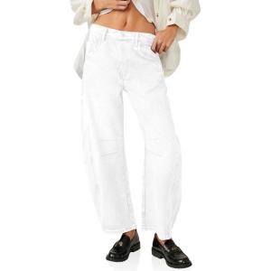 imageCicy Bell Womens Baggy Barrel Jeans Boyfriend Wide Leg Mid Rise Balloon Denim Ankle PantsWhite