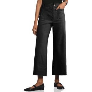 imageCicy Bell Womens Cropped Wide Leg Pants High Waisted Stretchy Flare Pants Casual Baggy TrousersBlack