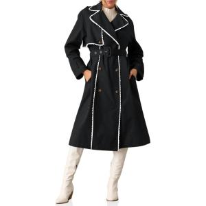 imageCicy Bell Womens Long Trench Coat Casual Double Breasted Windproof Jacket Classic Lapel Overcoat with BeltBlack