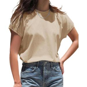 imageCicy Bell Womens Summer Cap Sleeve TShirts Casual Loose Fit Tunic Tops Crew Neck Tee ShirtsApricot