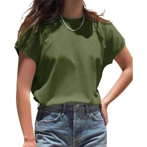 imageCicy Bell Womens Summer Cap Sleeve TShirts Casual Loose Fit Tunic Tops Crew Neck Tee ShirtsArmy Green