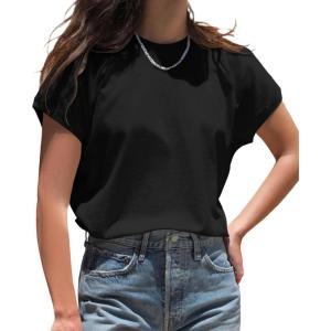imageCicy Bell Womens Summer Cap Sleeve TShirts Casual Loose Fit Tunic Tops Crew Neck Tee ShirtsBlack