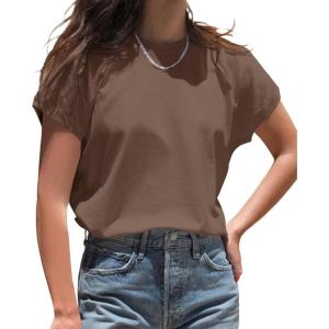 imageCicy Bell Womens Summer Cap Sleeve TShirts Casual Loose Fit Tunic Tops Crew Neck Tee ShirtsBrown