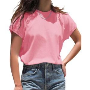 imageCicy Bell Womens Summer Cap Sleeve TShirts Casual Loose Fit Tunic Tops Crew Neck Tee ShirtsPink