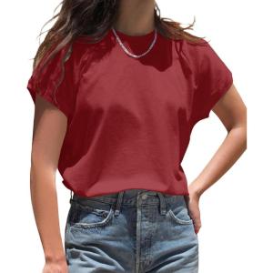 imageCicy Bell Womens Summer Cap Sleeve TShirts Casual Loose Fit Tunic Tops Crew Neck Tee ShirtsRed