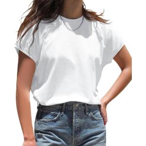 imageCicy Bell Womens Summer Cap Sleeve TShirts Casual Loose Fit Tunic Tops Crew Neck Tee ShirtsWhite
