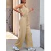 imageCicy Bell Womens Casual Wide Leg Jumpsuits Summer Sleeveless Loose Fit Jumper Drawstring Workout OutfitsKhaki