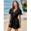imageCicy Bell Womens Cute Rompers Bow Front Puff Sleeve V Neck Short Jumpsuits Sexy Summer Outfits with PocketsBlack