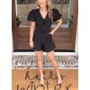 imageCicy Bell Womens Cute Rompers Bow Front Puff Sleeve V Neck Short Jumpsuits Sexy Summer Outfits with PocketsBlack