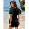 imageCicy Bell Womens Cute Rompers Bow Front Puff Sleeve V Neck Short Jumpsuits Sexy Summer Outfits with PocketsBlack