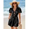 imageCicy Bell Womens Cute Rompers Bow Front Puff Sleeve V Neck Short Jumpsuits Sexy Summer Outfits with PocketsBlack