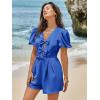 imageCicy Bell Womens Cute Rompers Bow Front Puff Sleeve V Neck Short Jumpsuits Sexy Summer Outfits with PocketsBlue