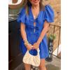 imageCicy Bell Womens Cute Rompers Bow Front Puff Sleeve V Neck Short Jumpsuits Sexy Summer Outfits with PocketsBlue