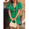 imageCicy Bell Womens Cute Rompers Bow Front Puff Sleeve V Neck Short Jumpsuits Sexy Summer Outfits with PocketsGreen