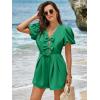 imageCicy Bell Womens Cute Rompers Bow Front Puff Sleeve V Neck Short Jumpsuits Sexy Summer Outfits with PocketsGreen