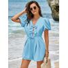 imageCicy Bell Womens Cute Rompers Bow Front Puff Sleeve V Neck Short Jumpsuits Sexy Summer Outfits with PocketsLight Blue