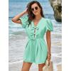 imageCicy Bell Womens Cute Rompers Bow Front Puff Sleeve V Neck Short Jumpsuits Sexy Summer Outfits with PocketsLight Green