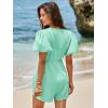 imageCicy Bell Womens Cute Rompers Bow Front Puff Sleeve V Neck Short Jumpsuits Sexy Summer Outfits with PocketsLight Green