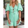 imageCicy Bell Womens Cute Rompers Bow Front Puff Sleeve V Neck Short Jumpsuits Sexy Summer Outfits with PocketsLight Green