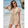 imageCicy Bell Womens Cute Rompers Bow Front Puff Sleeve V Neck Short Jumpsuits Sexy Summer Outfits with PocketsLight Khaki