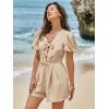 imageCicy Bell Womens Cute Rompers Bow Front Puff Sleeve V Neck Short Jumpsuits Sexy Summer Outfits with PocketsLight Khaki