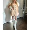 imageCicy Bell Womens Cute Rompers Bow Front Puff Sleeve V Neck Short Jumpsuits Sexy Summer Outfits with PocketsLight Khaki