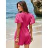 imageCicy Bell Womens Cute Rompers Bow Front Puff Sleeve V Neck Short Jumpsuits Sexy Summer Outfits with PocketsRose Red